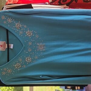 Quaker Factory Aqua Snowflake Sweater, M